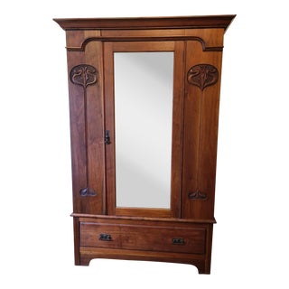 1910s Antique Art Nouveau Wardrobe Armoire For Sale