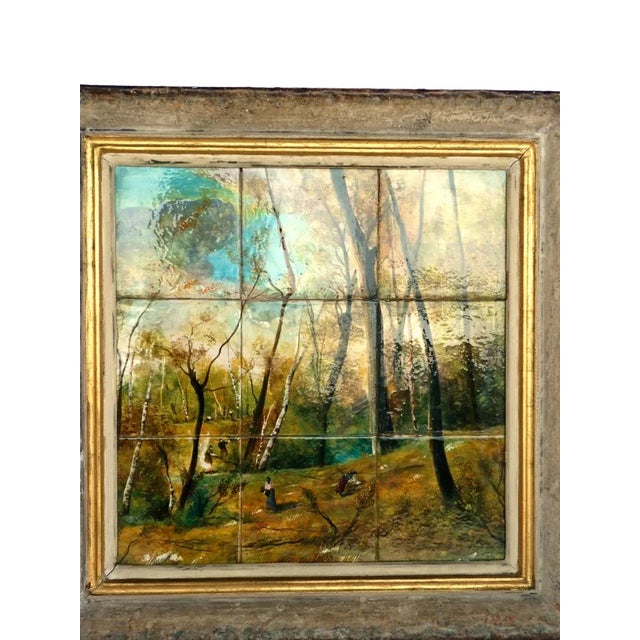 Painted tiles in perfect condition Original frame frame: 60x60 cm pottery: 46x46 cm This piece has an attribution mark, I...