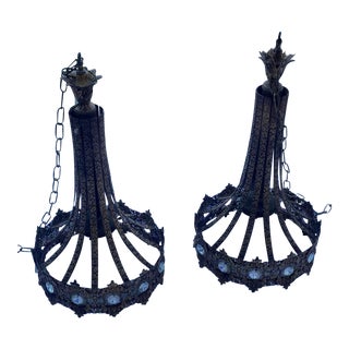 1960s Modernist Brutalist Muti Colored Crystal Rhinestone Chandeliers - a Pair For Sale