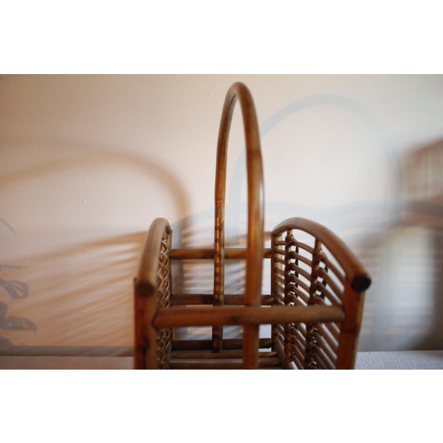 1960s 1960s Mid Century Wicker Rattan Bamboo Magazine Rack After Franco Albini For Sale - Image 5 of 17