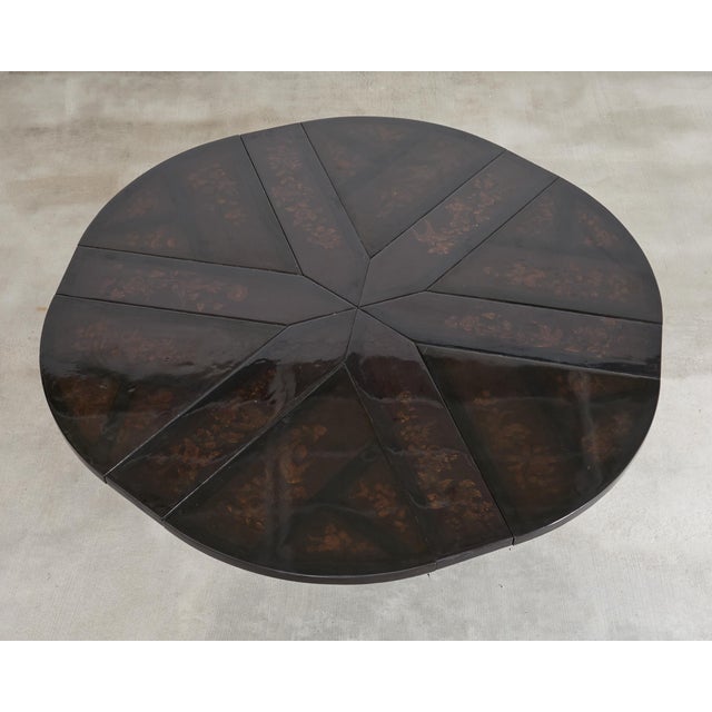 L. Rossi Expandable Round Chinoiserie Lacquered Dining Table 7 Ft For Sale - Image 15 of 18