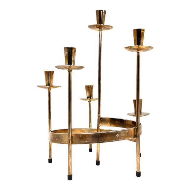 1950s Mid-Century Swedish Brass Candelabra For Sale