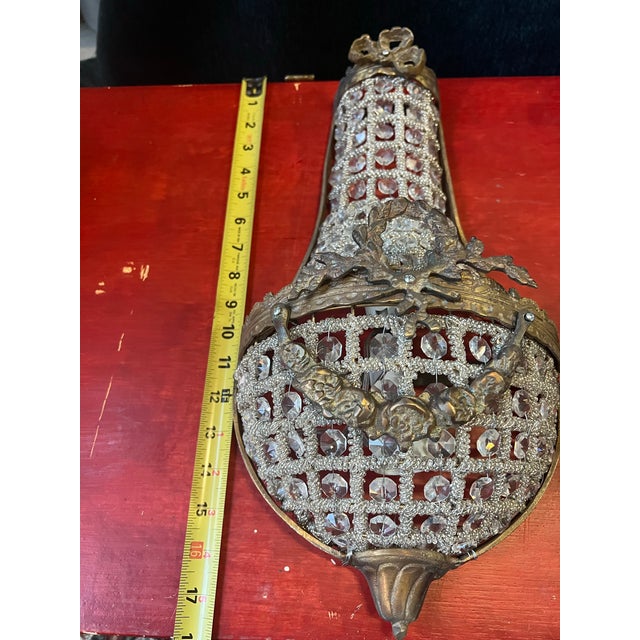 Gold 1970s Pair of Small French Basket Style Wall Sconces For Sale - Image 8 of 9