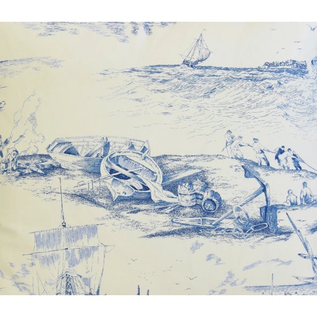 American French Blue & White Nautical Feather/Down Pillow 24" Square For Sale - Image 3 of 4