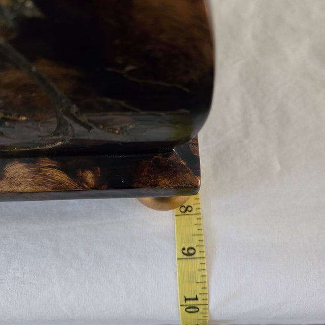 1980s Maitland Smith Ornate Hinged Mahogany Chest With Brass Ball Feet Leaf Finnial For Sale - Image 13 of 18