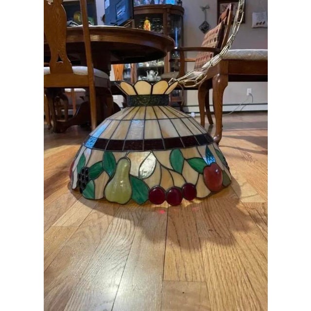 Mid 20th Century Modern Tiffany Style Stained Glass Pendant Light Fixture For Sale In New York - Image 6 of 7