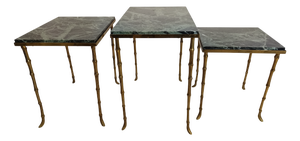 Nesting Tables in Bamboo, Bronze, and Marble from Maison Jansen, 1950s, Set of 3