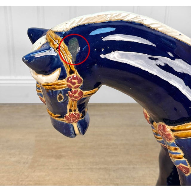 Vintage Chinese Chinoiserie 24" Blue Tang Horse Plant Stand For Sale - Image 9 of 10