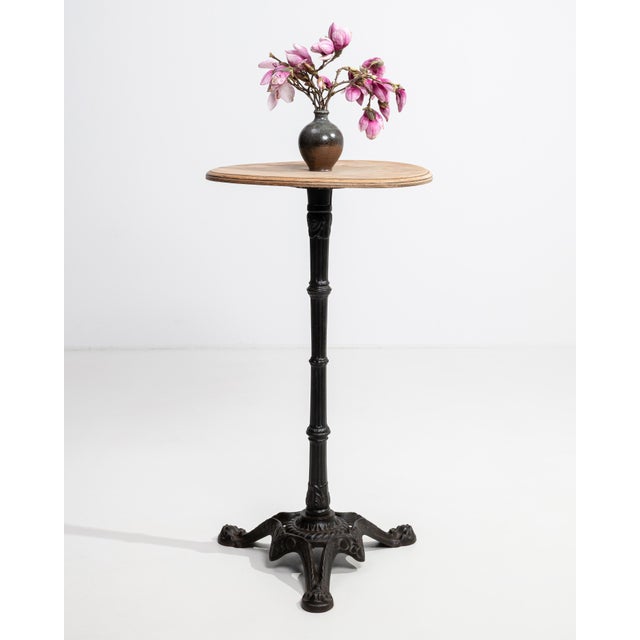 Mid 20th Century Cast Iron Bistro Table With Oak Top For Sale In Greensboro - Image 6 of 9