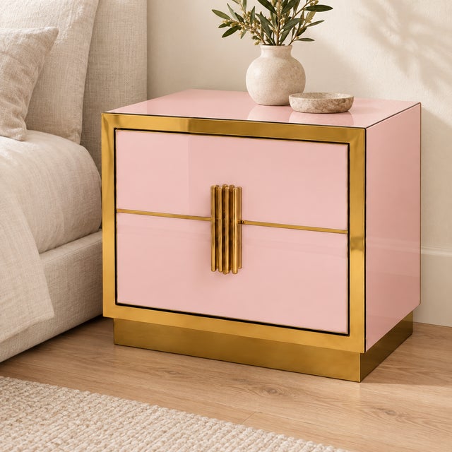 Italian Blush Pink Glass and Brass Nightstands from Justfurnituress SRL, Set of 2 For Sale - Image 10 of 11