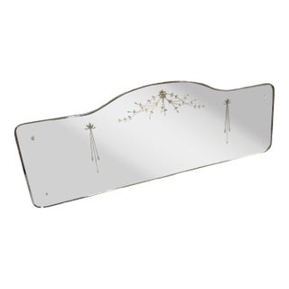Art Deco Etched Floral Frameless Vanity Mirror, Mid 20th Century For Sale