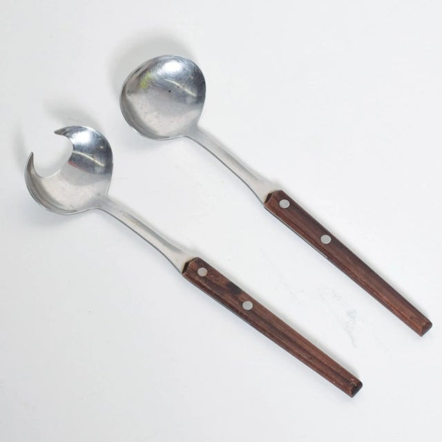 WMF Cromargan Wood & Stainless-Steel Salad Servers Mid Century Modern Dansk For Sale - Image 10 of 11