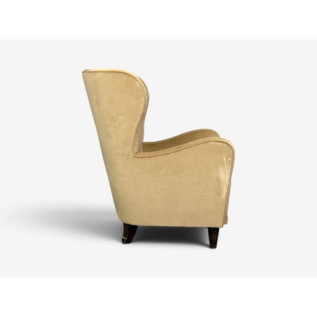 Finnish Modern, Wingback Chairs, Beige Velvet, Wood, Finland, 1950s For Sale - Image 10 of 12