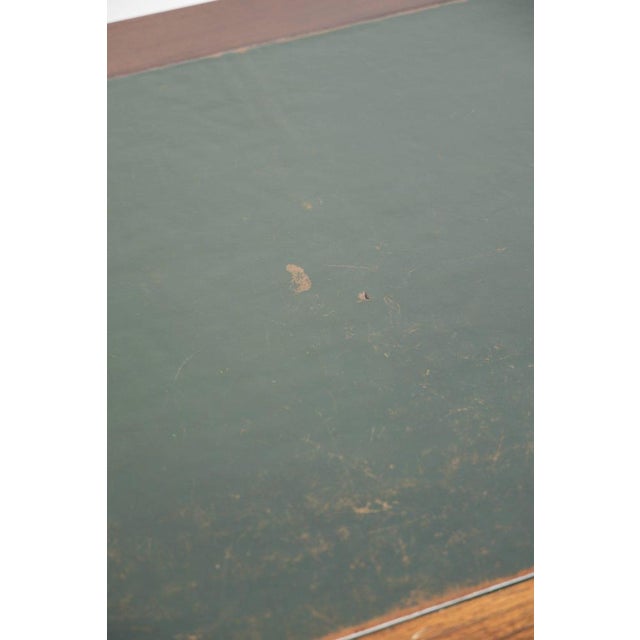 Brown Wooden English Desk with Brass Elements and Green Leather Top For Sale - Image 8 of 14