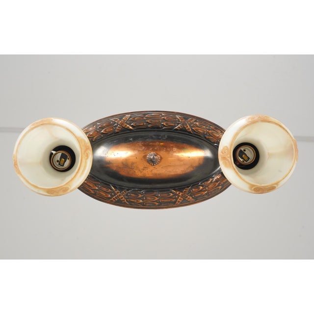Early 20th Century Early 20th Century Victorian Japanned Brass Pan Semi Flush Mount Light - Restored For Sale - Image 5 of 6