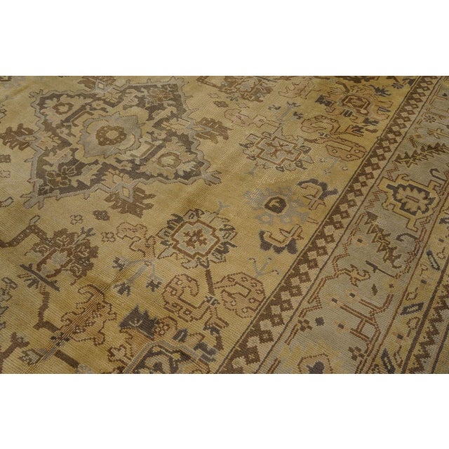 1920s Tan Beige Medallion Antique Turkish Decorative Oushak Rug 9'3" X 11'10" Handknotted Wool Carpet For Sale - Image 12 of 14