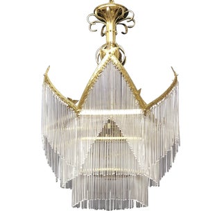 60s Art Deco Retro Glass Stick Chandelier For Sale