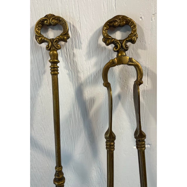 Vintage Cast Brass or Bronze Hunting Motif Fireplace Tool Set For Sale - Image 9 of 11
