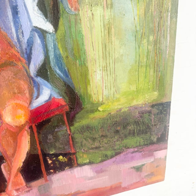 Textile Vintage Original Oil Painting of Nude Woman Sitting For Sale - Image 7 of 8