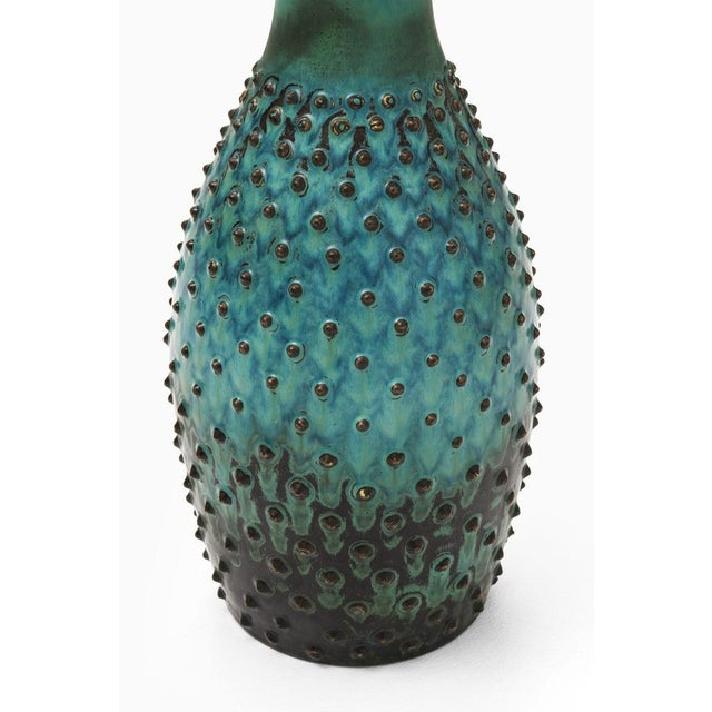 Ceramic Floor Vase in Stoneware and Turquoise Glaze attributed to Sven Wejsfelt, 1963 For Sale - Image 4 of 7