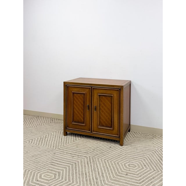 Mid-Century Modern MCM Cabinet Brass Pulls Checker Panel Doors Vintage Mid-Century Storage For Sale - Image 3 of 8