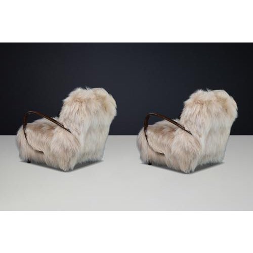 Lounge Chairs in Icelandic Sheepskin from Jindřich Halabala, 1940s, Set of 2 For Sale - Image 9 of 18