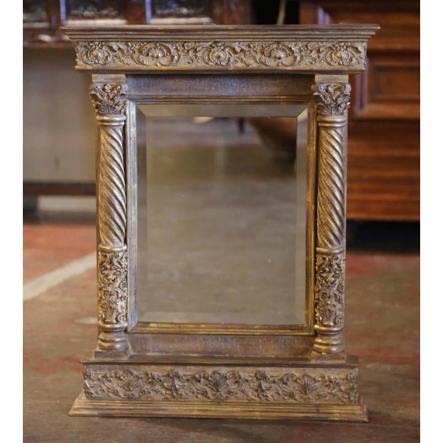 Late 20th Century Vintage Italian Baroque Carved Giltwood Wall Mirror For Sale - Image 5 of 7