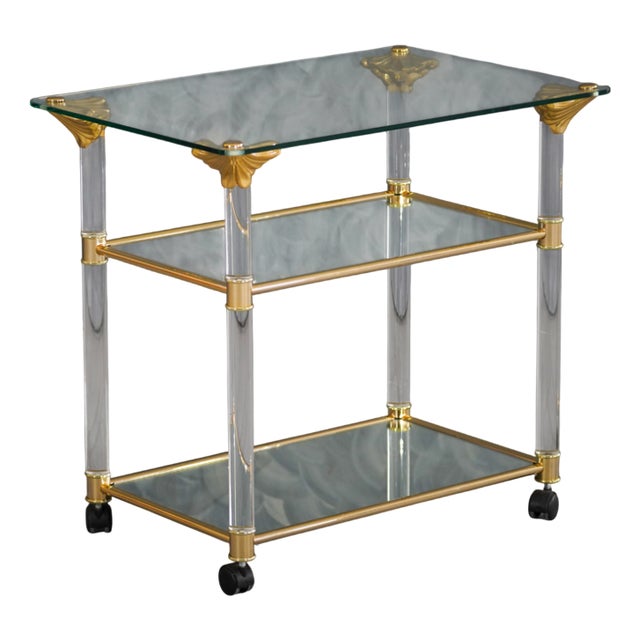 Vintage Brass and Acrylic Serving Trolley, France, 1960s For Sale