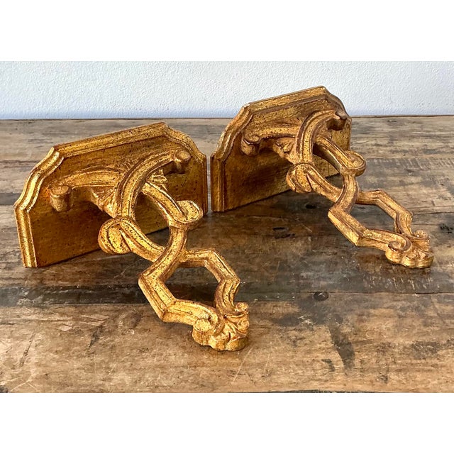 Vintage Italian Gilt Wall Brackets - A Pair For Sale In West Palm - Image 6 of 12