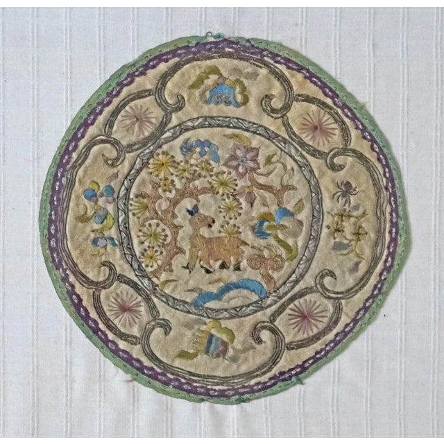 Antique Framed Chinese Qing Dynasty Embroidered Silk Rondels For Sale - Image 4 of 5