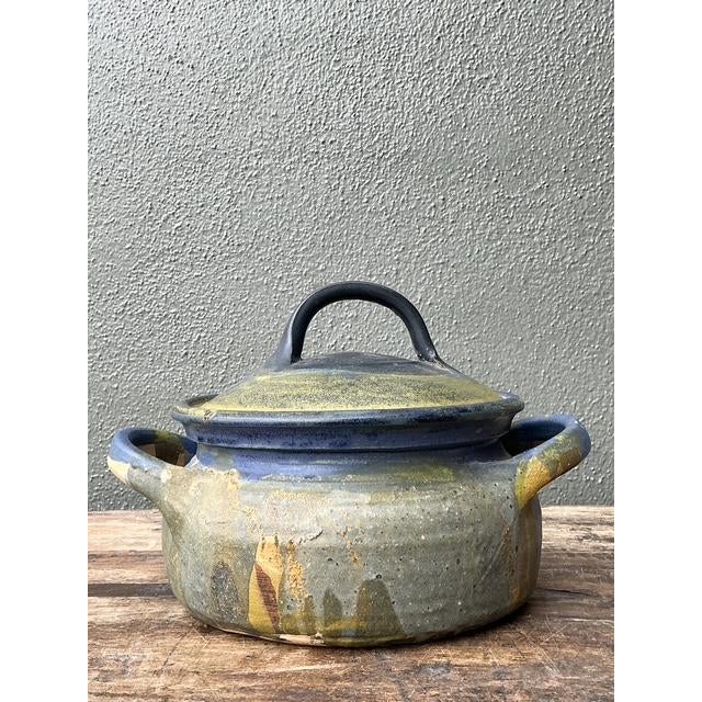 Ceramic Vintage Aboriginal Studio Pottery Drip Glaze Lidded Bowl For Sale - Image 7 of 12