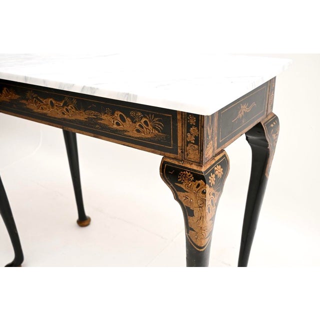 Antique Victorian Lacquered Chinoiserie Marble Top Side Table, 1870 For Sale - Image 9 of 11