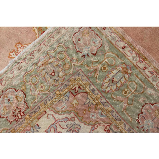 Antique Turkish Oushak in Pink and Light Green For Sale - Image 12 of 13
