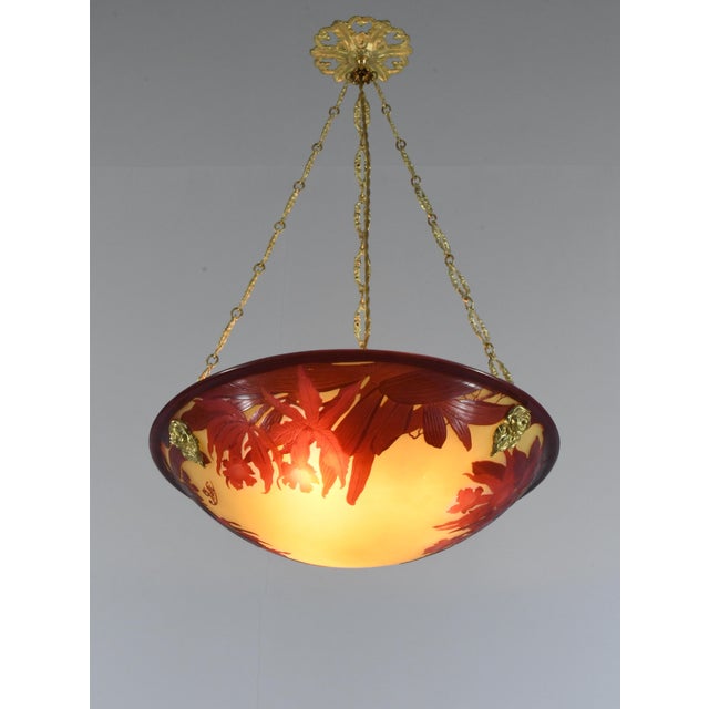 Large French Art Deco Pendant Light by Galle - 1925 Cameo Gallé Chandelier France For Sale - Image 9 of 18