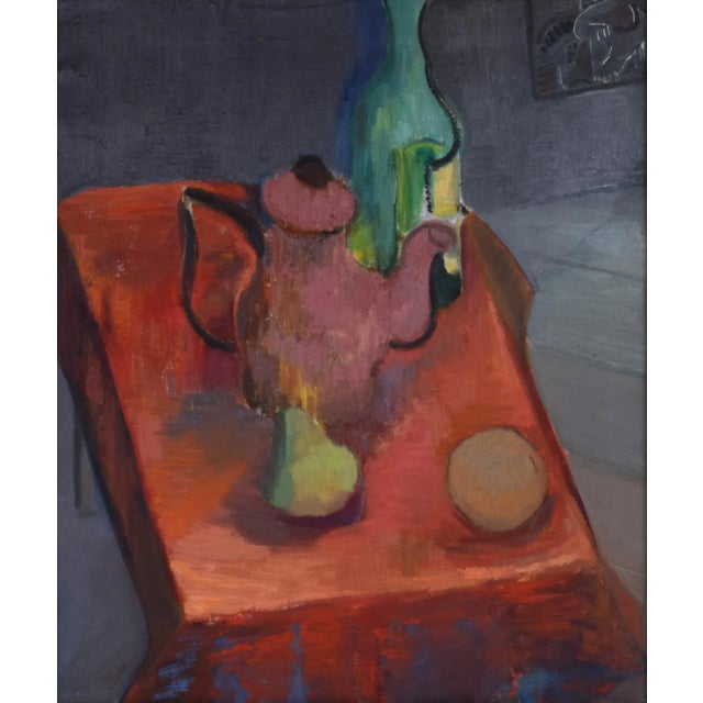 Mid-Century Modern Vintage Mid Century Modernist Expressionist Still Life Oil Painting on Canvas For Sale - Image 3 of 6