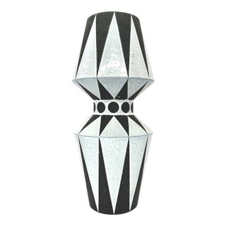 Jonathan Adler Palm Springs Diamonds Black Stoneware Vase With a Satin-Matte Ivory Glaze For Sale