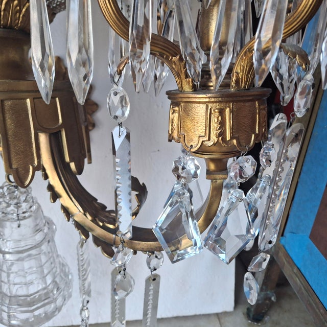 Glass Monumental Hollywood Regency 43" French Style 17-Light Crystal Girandole Wall Sconces Gilt Brass a - Pair For Sale - Image 7 of 18