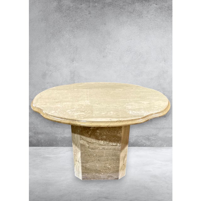 Pair of 1970s Italian Travertine Scalloped Edge Pedestal End Tables For Sale - Image 9 of 17