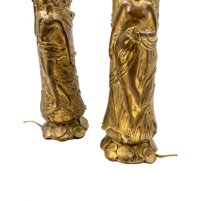 1900s Art Nouveau Bronze Table Lamps - a Pair For Sale - Image 6 of 10