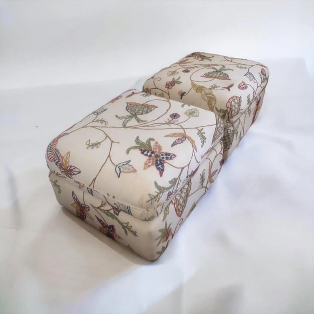Boho Chic 1970s Milo Baughman for Thayer Coggin Hand Embroidered Ottomans - A Pair For Sale - Image 3 of 12