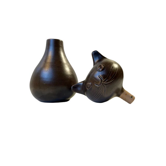 Scandinavian Glazed Ceramic Cat Vase by Bjerre, 1970s For Sale