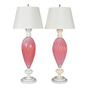 Pair of Murano Pink Barbini Glass Lamps