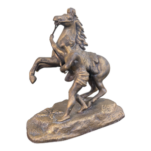 Early 20th Century Signed Classical Bronze-Tone Sculpture of Youth Restraining a Rearing Horse