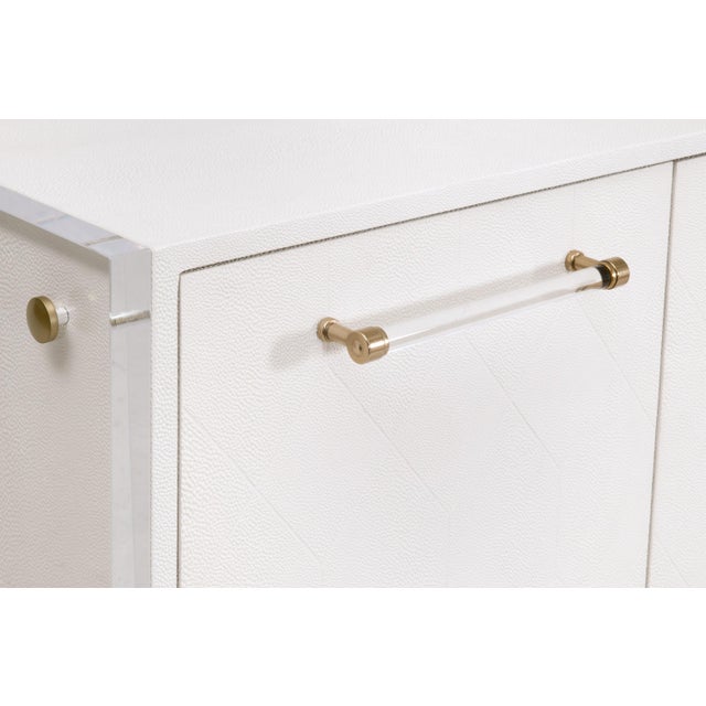 Transitional Sonia Faux Shagreen Media Sideboard, Pearl Shagreen For Sale - Image 3 of 12