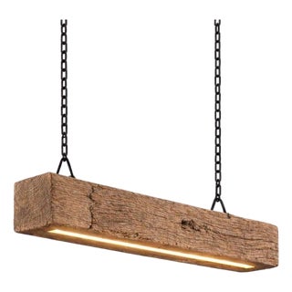 Reclaimed Oak Beam Chandelier | Rustic Farmhouse Pendant Light, Integrated Led Fixture For Sale