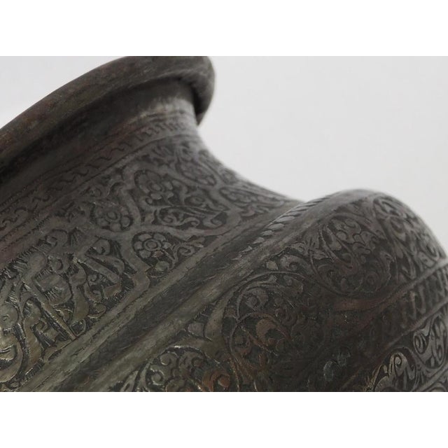 Large Antique Engraved Islamic Tinned Copper Bowl, 1890s For Sale - Image 9 of 14