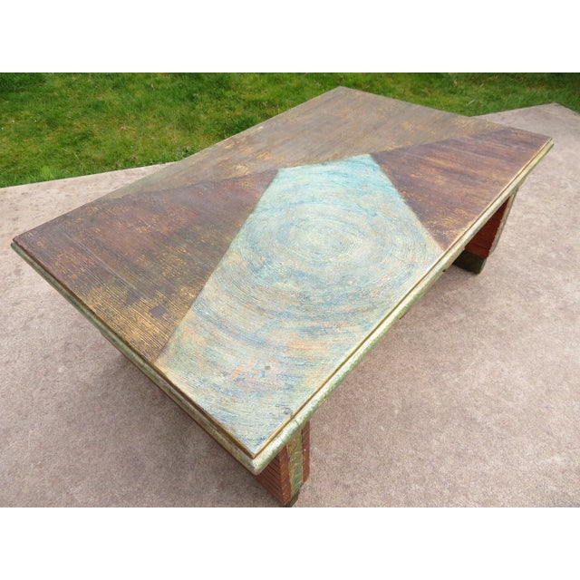 Late 20th Century Post Modern Two-Sided Double Drawer Sculptural Textured Coffee Table ~ Brutalist Vintage Abstract Art ~ Modernsim For Sale - Image 5 of 18