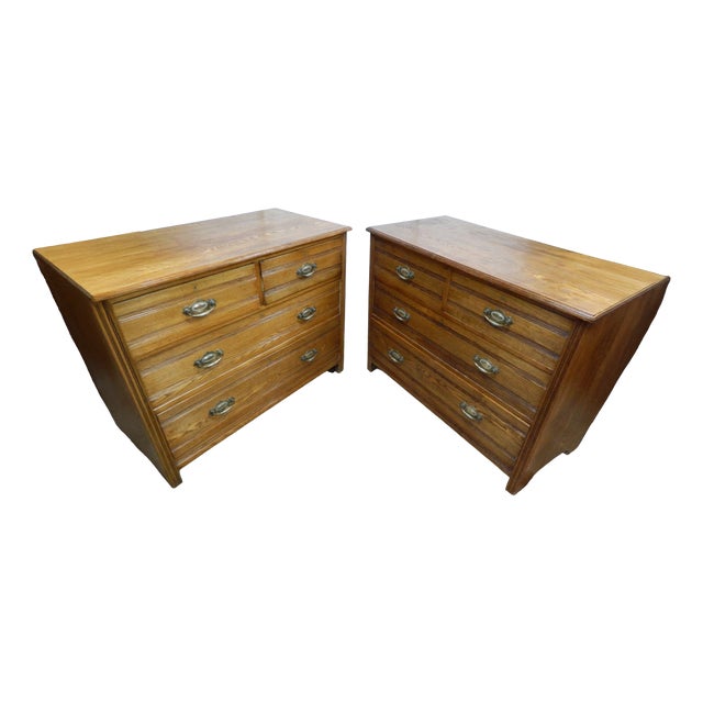 Edwardian Oak Chest of Drawers, 1890s, Set of 2 For Sale