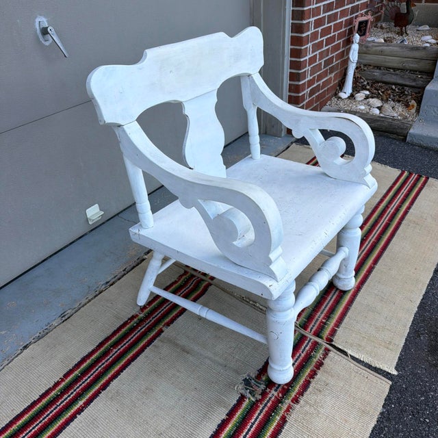 White Antique White Painted Plank Seat Arm Chair, Pennsylvania, Circa 1860-1880 For Sale - Image 8 of 16