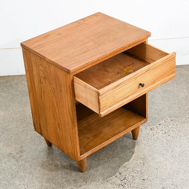 1960s Mid Century Modern Nightstand End Side Table Solid Oak Drawer Vintage Single MCM For Sale - Image 10 of 10